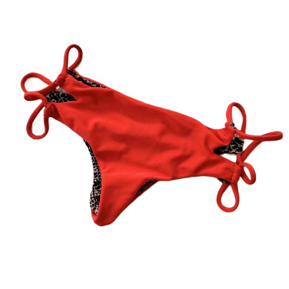 NWOT ACACIA Swimwear La Riviera Red Cut Out Tie Strap Bikini Bottoms Petite